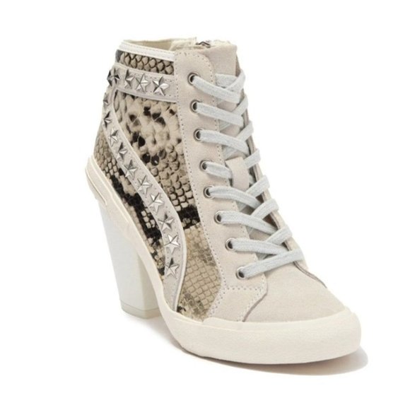 Vintage Havana Shoes - Vintage Havana Remiee Studded Snakeskin Embossed Leather Bootie in White 7.5
